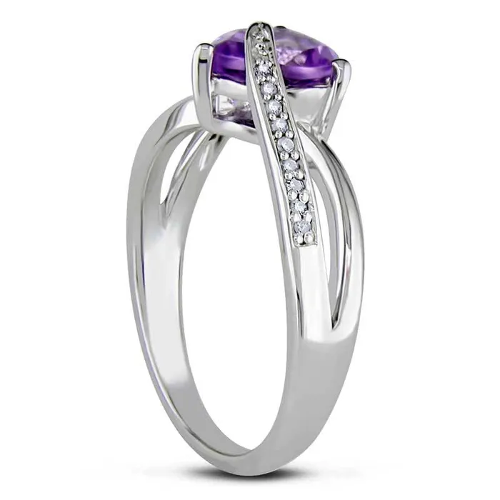 70mm HeartShaped Amethyst and 005 CT TW Natural Diamond Ring in Sterling Silver Goldia Rings 70mm HeartShaped Amethyst and 005 CT TW Natural Diamond Ring in Sterling Silver Goldia Rings