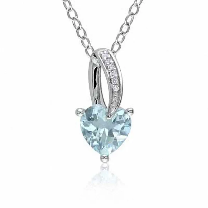 70mm HeartShaped Aquamarine and Natural Diamond Accent Pendant in Sterling Silver Goldia Necklaces 70mm HeartShaped Aquamarine and Natural Diamond Accent Pendant in Sterling Silver Goldia Necklaces