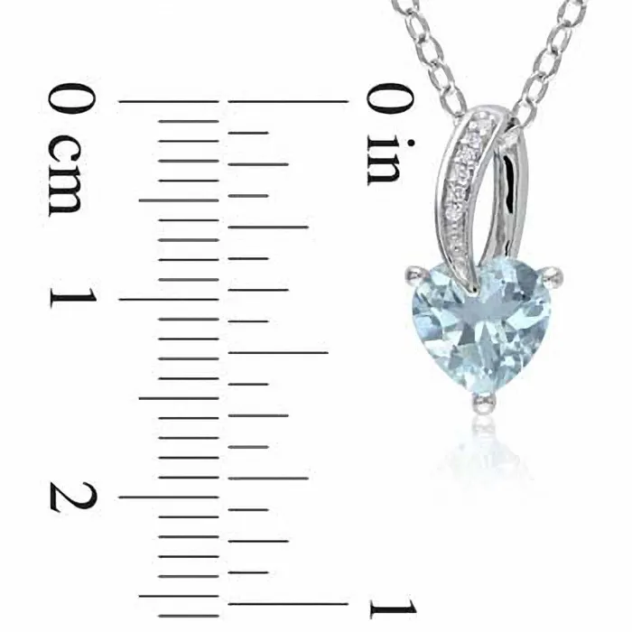 70mm HeartShaped Aquamarine and Natural Diamond Accent Pendant in Sterling Silver Goldia Necklaces 70mm HeartShaped Aquamarine and Natural Diamond Accent Pendant in Sterling Silver Goldia Necklaces