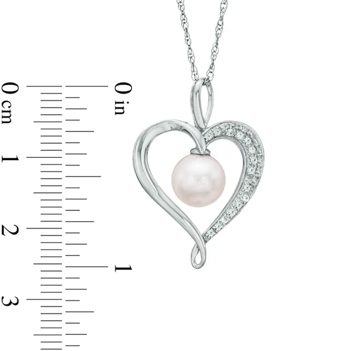 75 80mm Cultured Freshwater Pearl and LabCreated White Sapphire Heart Pendant in Sterling Silver Goldia Necklaces 75 80mm Cultured Freshwater Pearl and LabCreated White Sapphire Heart Pendant in Sterling Silver Goldia Necklaces