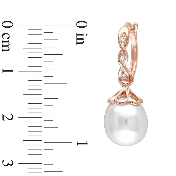 90 95mm Baroque Cultured Freshwater Pearl and Diamond Accent Twisted Drop Hoop Earrings in 10K Rose Gold Goldia Earrings 90 95mm Baroque Cultured Freshwater Pearl and Diamond Accent Twisted Drop Hoop Earrings in 10K Rose Gold Goldia Earrings
