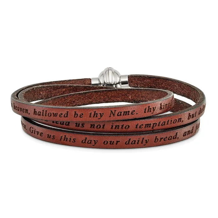 AMEN Stainless Steel Lords Prayer Brown Leather Wrap with Magnetic Clasp with Magnetic Clasp 235 Inch Bracelet Goldia Bracelets AMEN Stainless Steel Lords Prayer Brown Leather Wrap with Magnetic Clasp with Magnetic Clasp 235 Inch Bracelet Goldia Bracelets