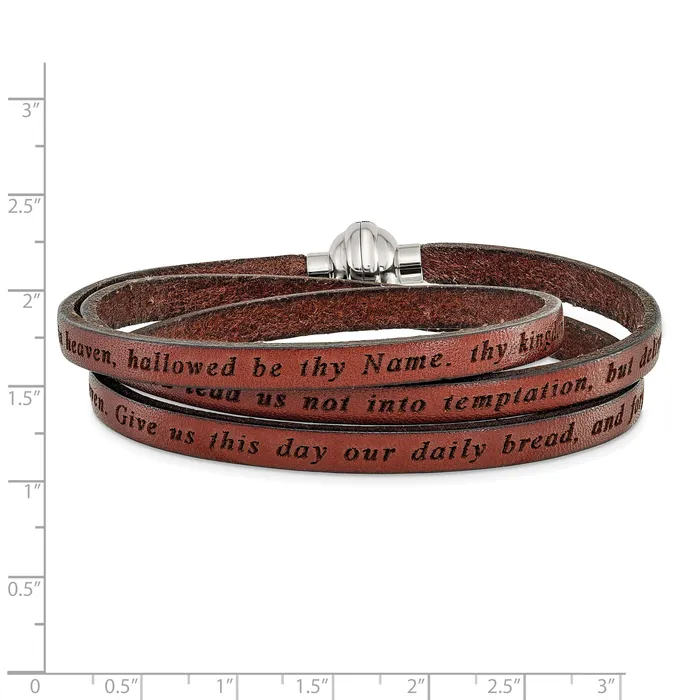 AMEN Stainless Steel Lords Prayer Brown Leather Wrap with Magnetic Clasp with Magnetic Clasp 235 Inch Bracelet Goldia Bracelets