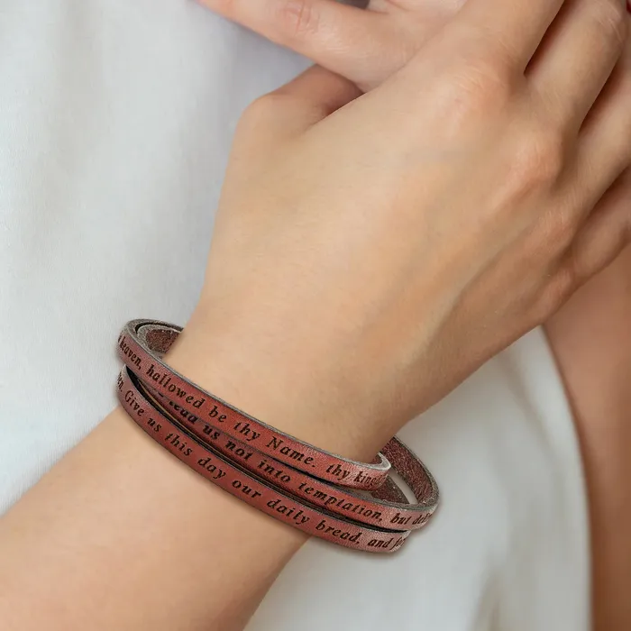 AMEN Stainless Steel Lords Prayer Brown Leather Wrap with Magnetic Clasp with Magnetic Clasp 235 Inch Bracelet Goldia Bracelets