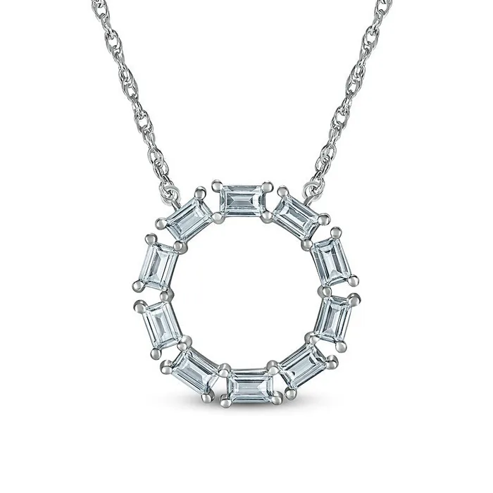 Baguette White LabCreated Sapphire Geometric Open Circle Pendant in Sterling Silver Goldia Rings Baguette White LabCreated Sapphire Geometric Open Circle Pendant in Sterling Silver Goldia Rings