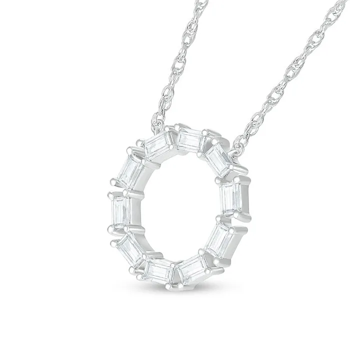 Baguette White LabCreated Sapphire Geometric Open Circle Pendant in Sterling Silver Goldia Rings Baguette White LabCreated Sapphire Geometric Open Circle Pendant in Sterling Silver Goldia Rings