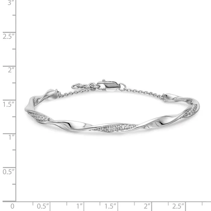 Bracelets 14k White Gold Natural Diamond Twist Bangle w5in EXT Bracelet goldiaca