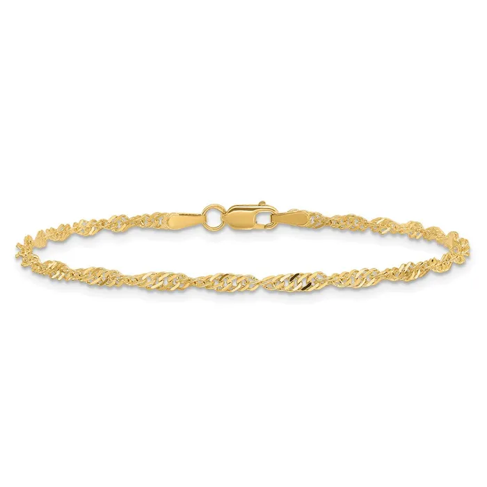 Bracelets 14K Yellow Gold 7 inch 2mm Singapore with Lobster Clasp Chain Bracelet MDS Bracelets 14K Yellow Gold 7 inch 2mm Singapore with Lobster Clasp Chain Bracelet MDS