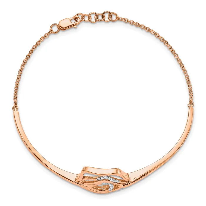 Bracelets goldiaca 14k Rose Gold Polish Natural Diamond Fancy Swirl Bar 7in w5 ext Bracelet