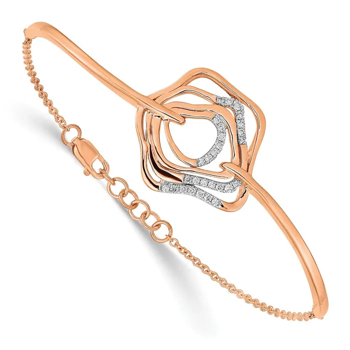 Bracelets goldiaca 14k Rose Gold Polish Natural Diamond Fancy Swirl Bar 7in w5 ext Bracelet