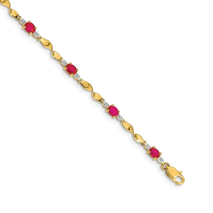 Bracelets goldiaca 14k Yellow Gold Natural Diamond and Oval Ruby Bracelet Bracelets goldiaca 14k Yellow Gold Natural Diamond and Oval Ruby Bracelet