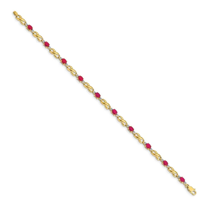 Bracelets goldiaca 14k Yellow Gold Natural Diamond and Oval Ruby Bracelet