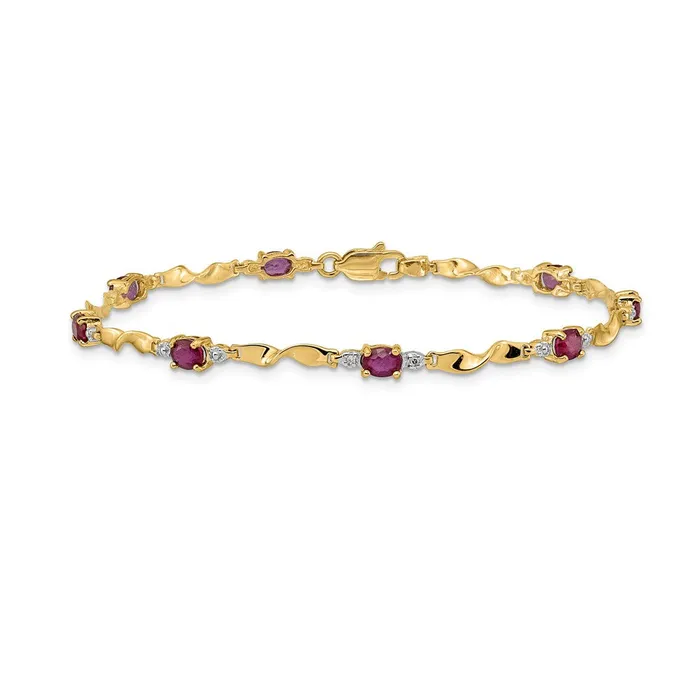 Bracelets goldiaca 14k Yellow Gold Natural Diamond and Oval Ruby Bracelet