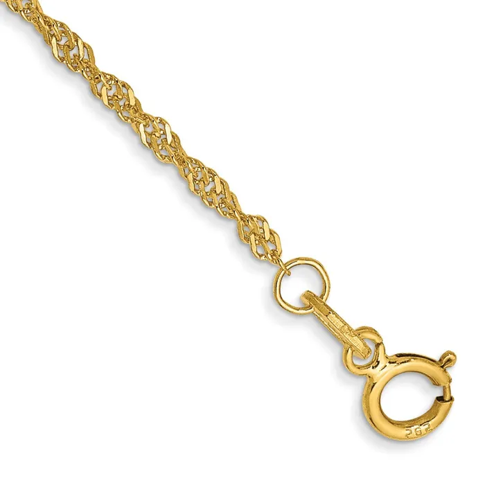 Bracelets MDS 14K Yellow Gold 7 inch 140mm Singapore with Spring Ring Clasp Chain Bracelet Bracelets MDS 14K Yellow Gold 7 inch 140mm Singapore with Spring Ring Clasp Chain Bracelet