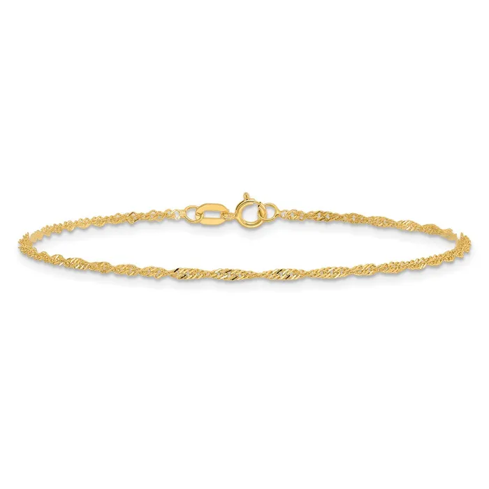 Bracelets MDS 14K Yellow Gold 7 inch 140mm Singapore with Spring Ring Clasp Chain Bracelet Bracelets MDS 14K Yellow Gold 7 inch 140mm Singapore with Spring Ring Clasp Chain Bracelet