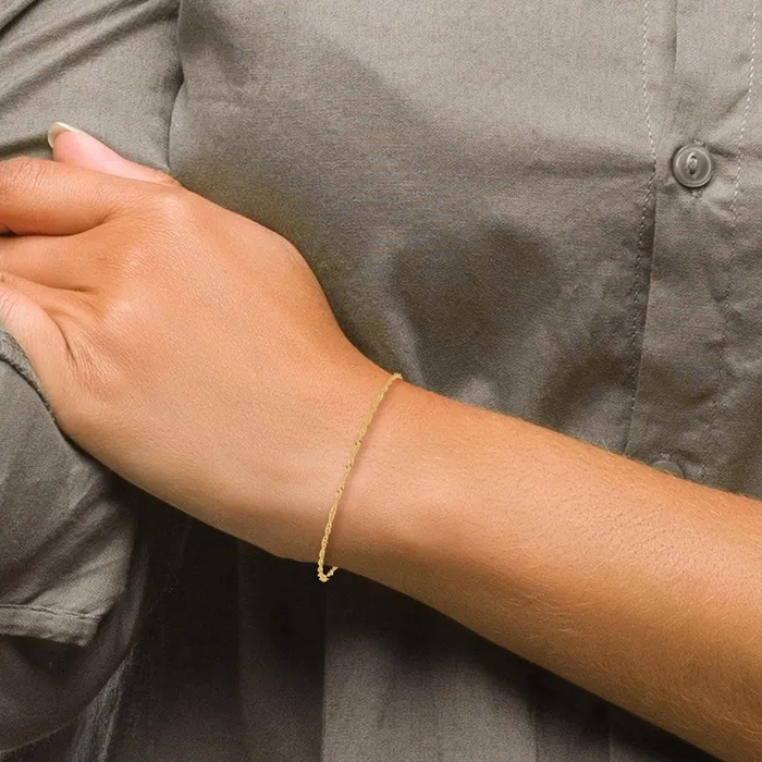 Bracelets MDS 14K Yellow Gold 7 inch 140mm Singapore with Spring Ring Clasp Chain Bracelet Bracelets MDS 14K Yellow Gold 7 inch 140mm Singapore with Spring Ring Clasp Chain Bracelet