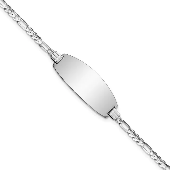 Bracelets MDS Solid 14K White Gold Oval Figaro ID Bracelet