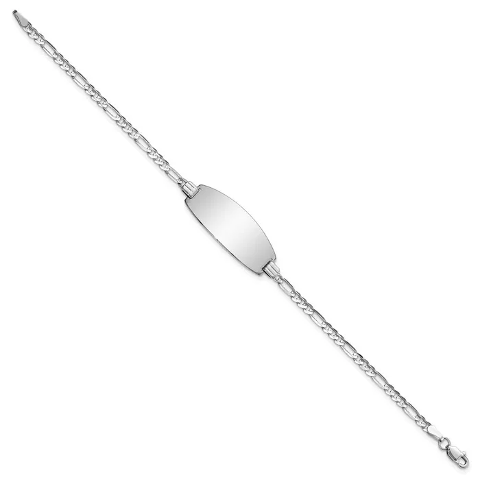 Bracelets MDS Solid 14K White Gold Oval Figaro ID Bracelet Bracelets MDS Solid 14K White Gold Oval Figaro ID Bracelet