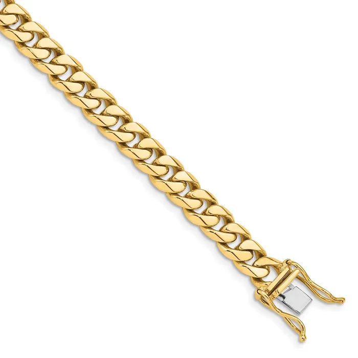 Bracelets MDS Solid 14K Yellow Gold 925 inch 7mm Hand Polished Miami Cuban Link with Box Catch Clasp Bracelet