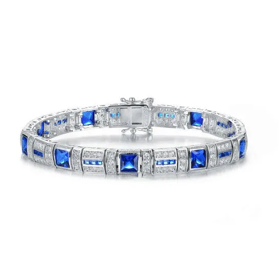 Bracelets Original Megan Walford 925 Sterling Silver Clear And Blue Cubic Zirconia Square Bracelet JMS always Bracelets Original Megan Walford 925 Sterling Silver Clear And Blue Cubic Zirconia Square Bracelet JMS always