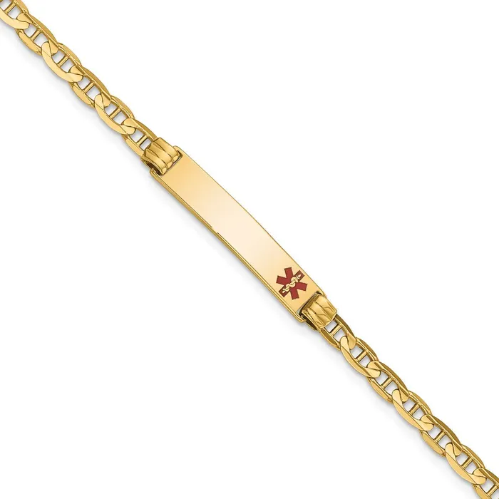 Bracelets Solid 14K Yellow Gold Medical Red Enamel Anchor Link ID Bracelet MDS Bracelets Solid 14K Yellow Gold Medical Red Enamel Anchor Link ID Bracelet MDS