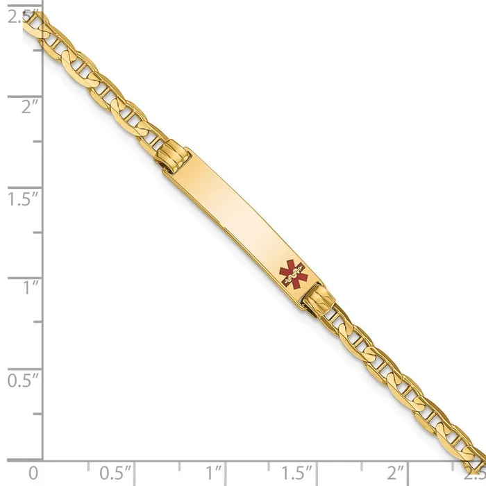 Bracelets Solid 14K Yellow Gold Medical Red Enamel Anchor Link ID Bracelet MDS Bracelets Solid 14K Yellow Gold Medical Red Enamel Anchor Link ID Bracelet MDS