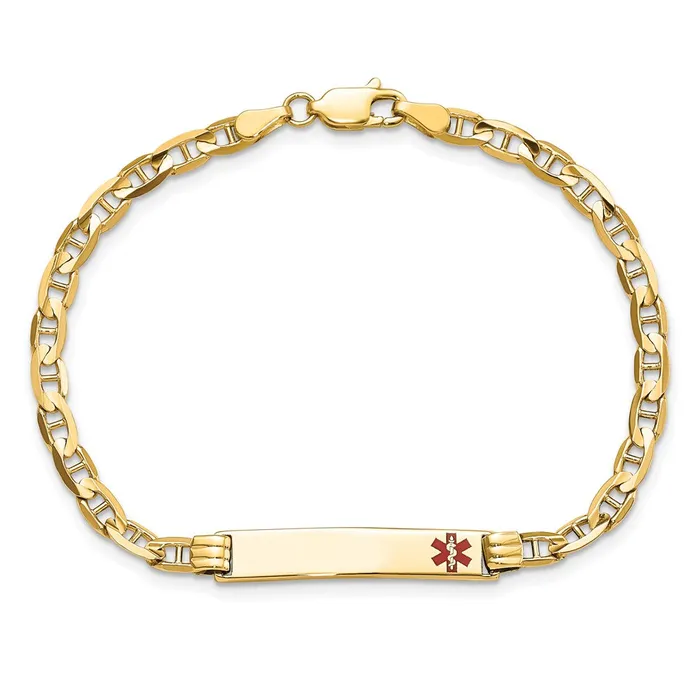 Bracelets Solid 14K Yellow Gold Medical Red Enamel Anchor Link ID Bracelet MDS Bracelets Solid 14K Yellow Gold Medical Red Enamel Anchor Link ID Bracelet MDS