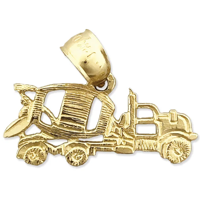Charm Necklaces 14K Gold Concrete Mixer Truck Charm Goldia