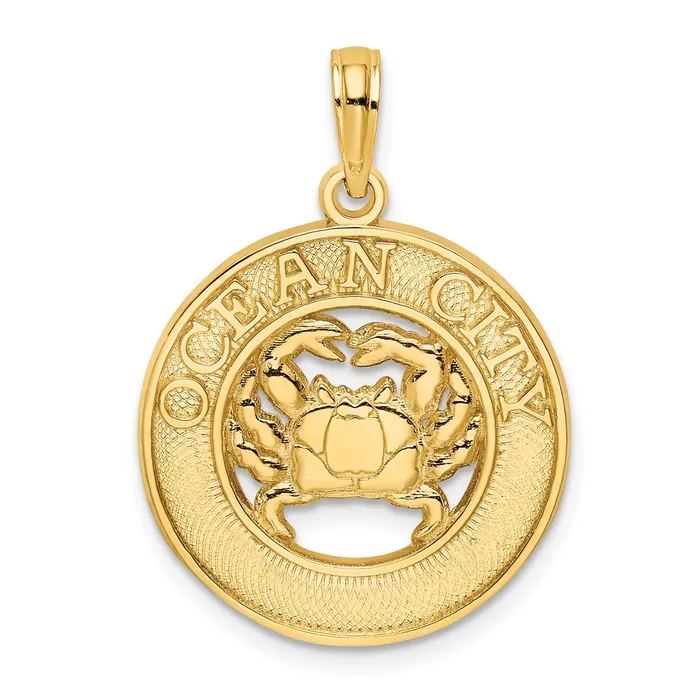 Charm Necklaces 14k Yellow Gold OCEAN CITY w Crab Charm Goldia