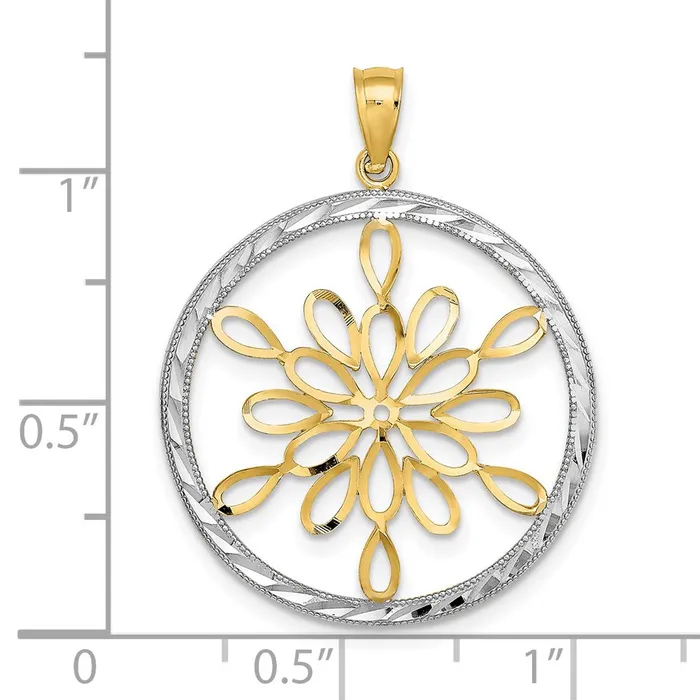 Charm Necklaces 14k Yellow Rhodium Gold wRhodium DC Circle Snowflake Charm Goldia