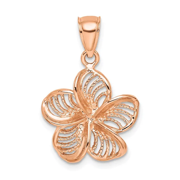Charm Necklaces Goldia 14k Rose Gold Beaded and Polished Plumeria Flower Charm Charm Necklaces Goldia 14k Rose Gold Beaded and Polished Plumeria Flower Charm