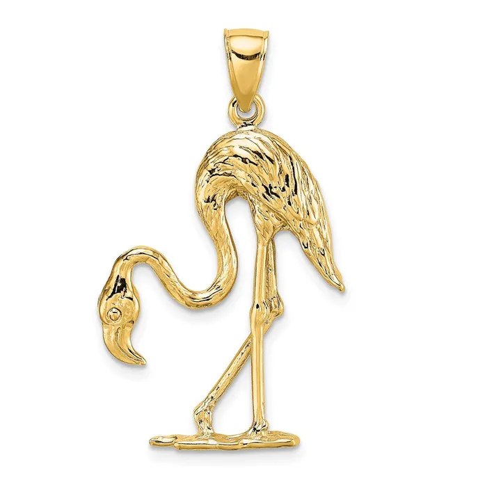 Charm Necklaces Goldia 14k Yellow Gold 3D Textured Flamingo Charm