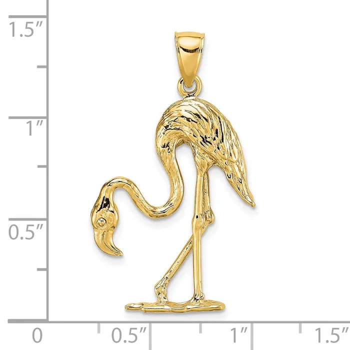 Charm Necklaces Goldia 14k Yellow Gold 3D Textured Flamingo Charm