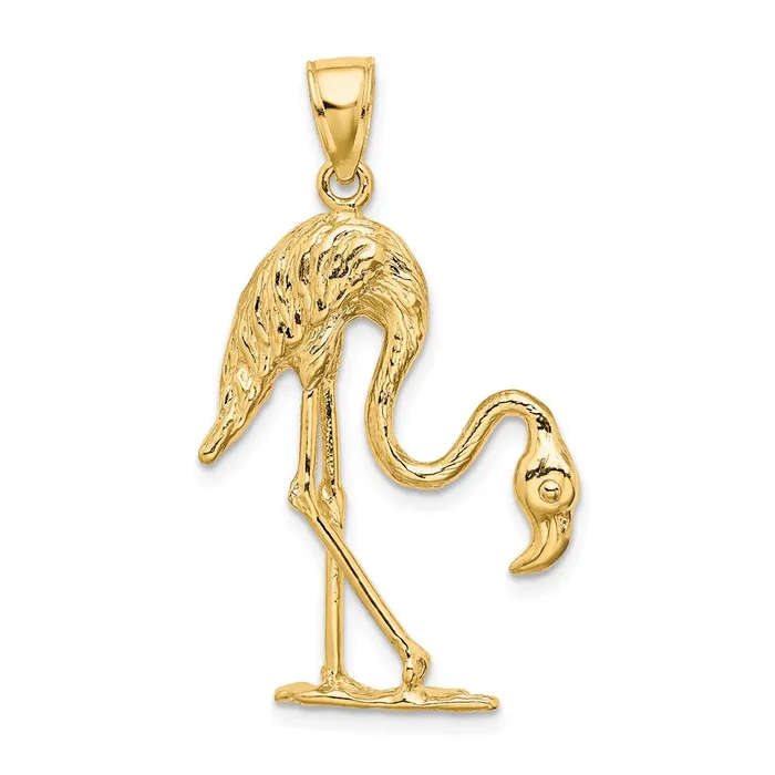 Charm Necklaces Goldia 14k Yellow Gold 3D Textured Flamingo Charm