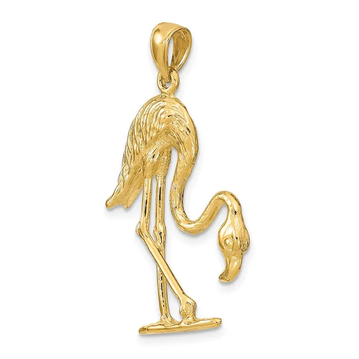 Charm Necklaces Goldia 14k Yellow Gold 3D Textured Flamingo Charm