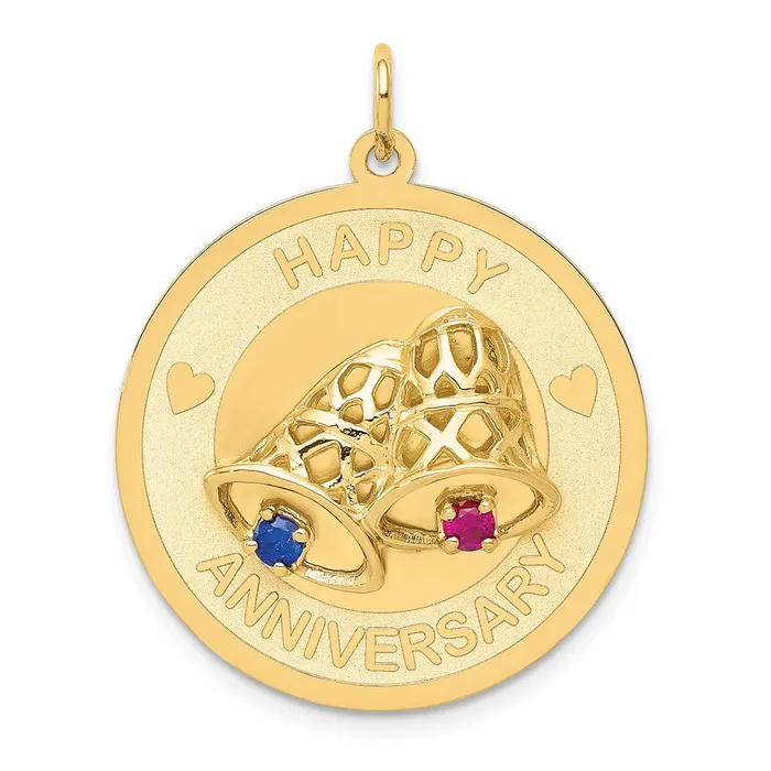 Charm Necklaces Goldia 14k Yellow Gold HAPPY ANNIVERSARY Blue and Red CZ w Bells Charm Charm Necklaces Goldia 14k Yellow Gold HAPPY ANNIVERSARY Blue and Red CZ w Bells Charm