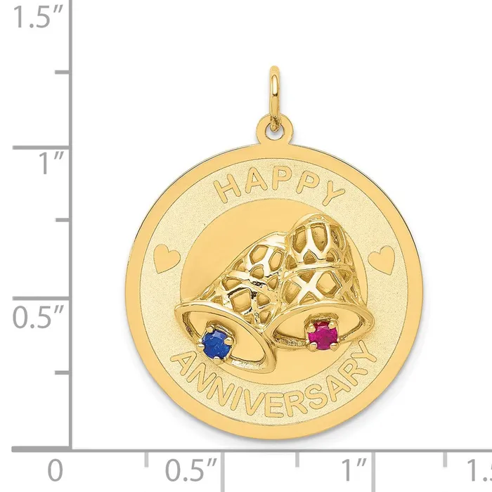 Charm Necklaces Goldia 14k Yellow Gold HAPPY ANNIVERSARY Blue and Red CZ w Bells Charm