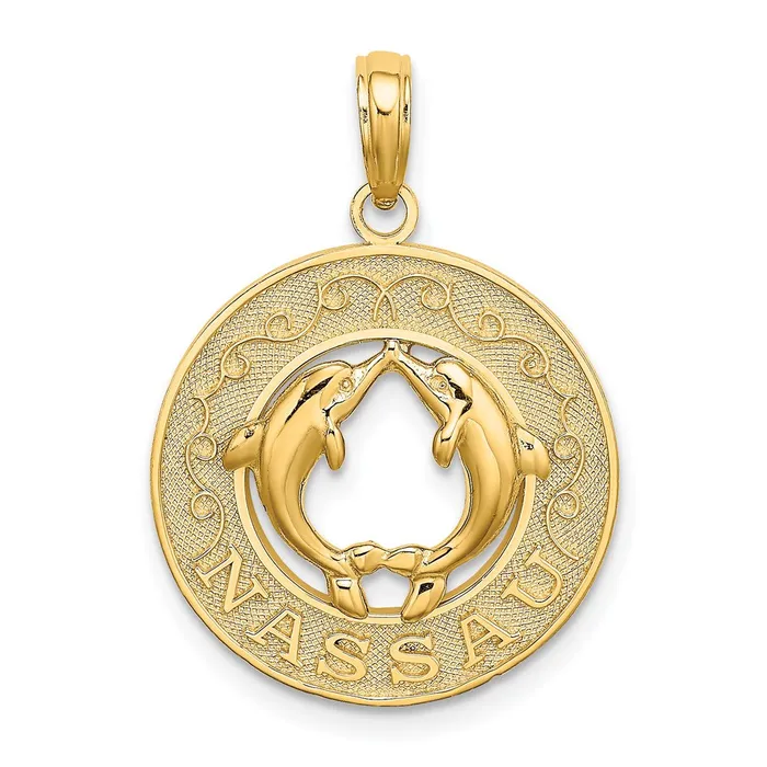 Charm Necklaces Goldia 14k Yellow Gold NASSAU wDolphin Circle Charm