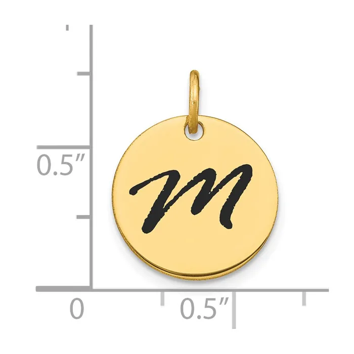 Charm Necklaces Goldia 14k Yellow Gold Polished Black Enamel Letter M Initial Disk Charm