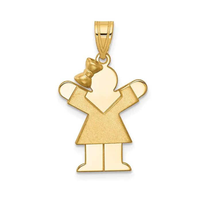 Charm Necklaces Goldia 14k Yellow Gold Solid Engravable Girl with Bow on Left Charm Charm Necklaces Goldia 14k Yellow Gold Solid Engravable Girl with Bow on Left Charm