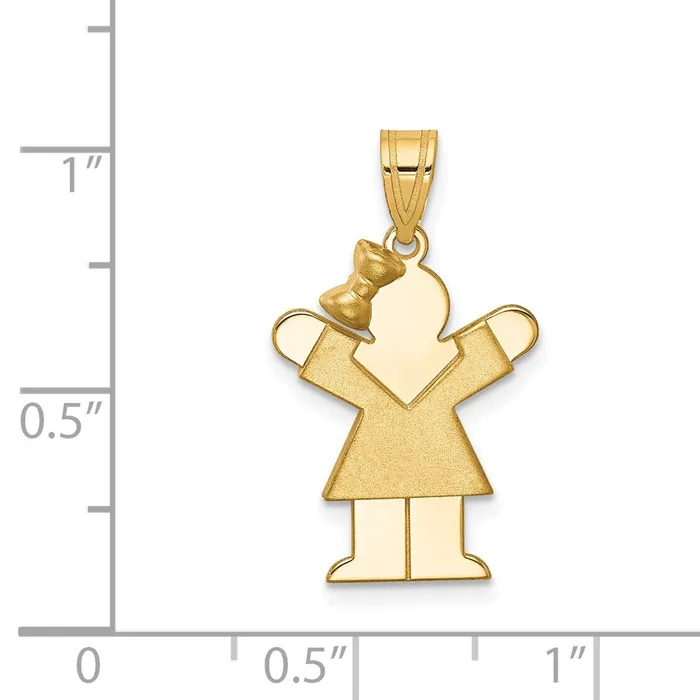 Charm Necklaces Goldia 14k Yellow Gold Solid Engravable Girl with Bow on Left Charm