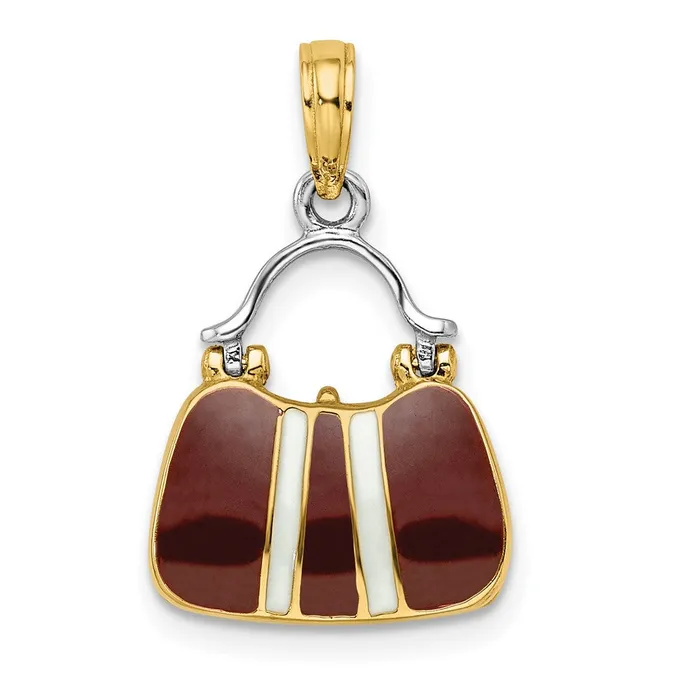 Charm Necklaces Goldia 14k Yellow Rhodium Gold Rhodium 3D Maroon and White Enameled Opens Purse Charm Charm Necklaces Goldia 14k Yellow Rhodium Gold Rhodium 3D Maroon and White Enameled Opens Purse Charm