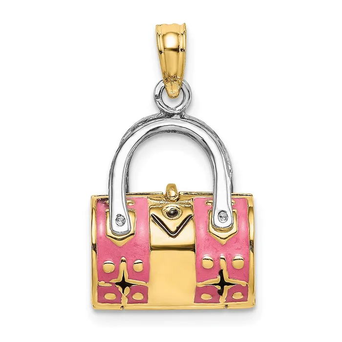 Charm Necklaces Goldia 14k Yellow Rhodium Gold Rhodium 3D Pink Enameled Handbag Opens Charm Charm Necklaces Goldia 14k Yellow Rhodium Gold Rhodium 3D Pink Enameled Handbag Opens Charm