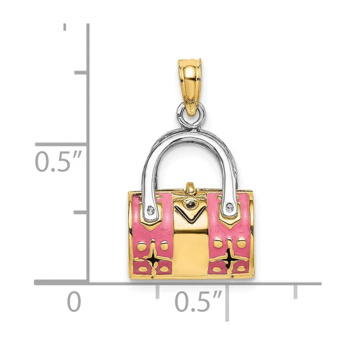 Charm Necklaces Goldia 14k Yellow Rhodium Gold Rhodium 3D Pink Enameled Handbag Opens Charm