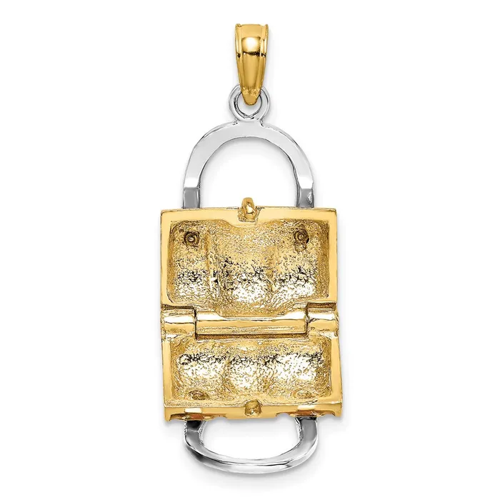 Charm Necklaces Goldia 14k Yellow Rhodium Gold Rhodium 3D Pink Enameled Handbag Opens Charm