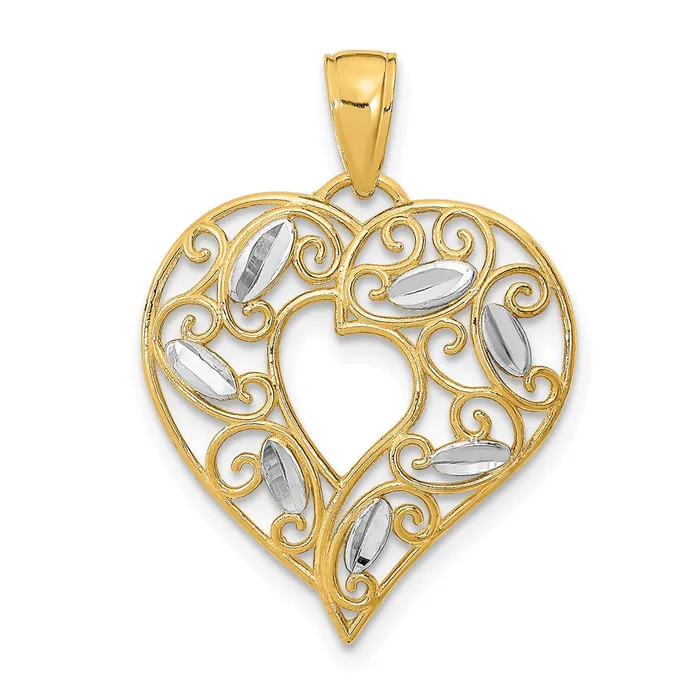 Charm Necklaces Goldia 14k Yellow Rhodium Gold wRhodium Diamondcut Filigree Heart Charm