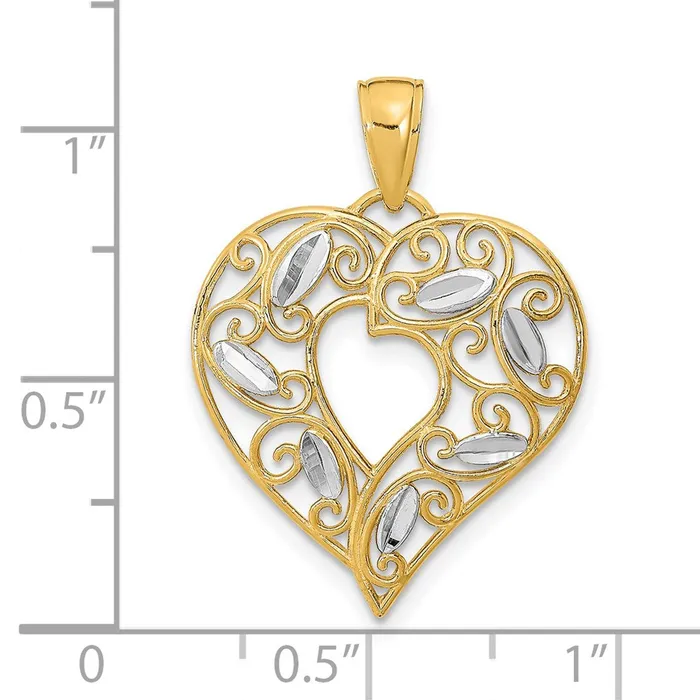 Charm Necklaces Goldia 14k Yellow Rhodium Gold wRhodium Diamondcut Filigree Heart Charm