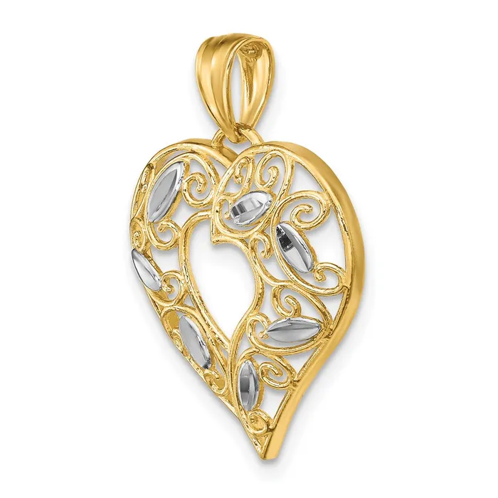 Charm Necklaces Goldia 14k Yellow Rhodium Gold wRhodium Diamondcut Filigree Heart Charm