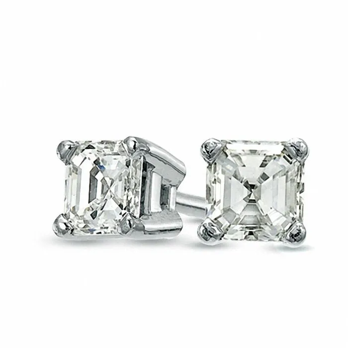 Earrings 05 CT TW Certified AsscherCut Diamond Solitaire Stud Earrings in 18K White Gold IVS2 Goldia Earrings 05 CT TW Certified AsscherCut Diamond Solitaire Stud Earrings in 18K White Gold IVS2 Goldia