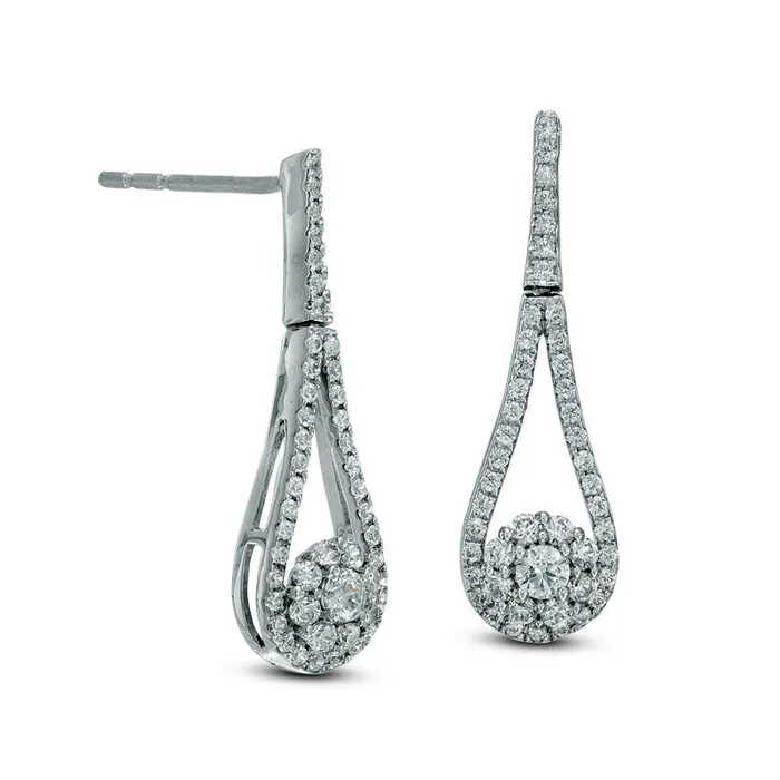 Earrings 05 CT TW Diamond Open PearShaped Frame with Flower Drop Earrings in 10K White Gold Goldia Earrings 05 CT TW Diamond Open PearShaped Frame with Flower Drop Earrings in 10K White Gold Goldia